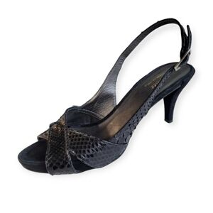 Vintage Snakeskin Slingback Peep Toe Heels 90s Y2K Black size 10